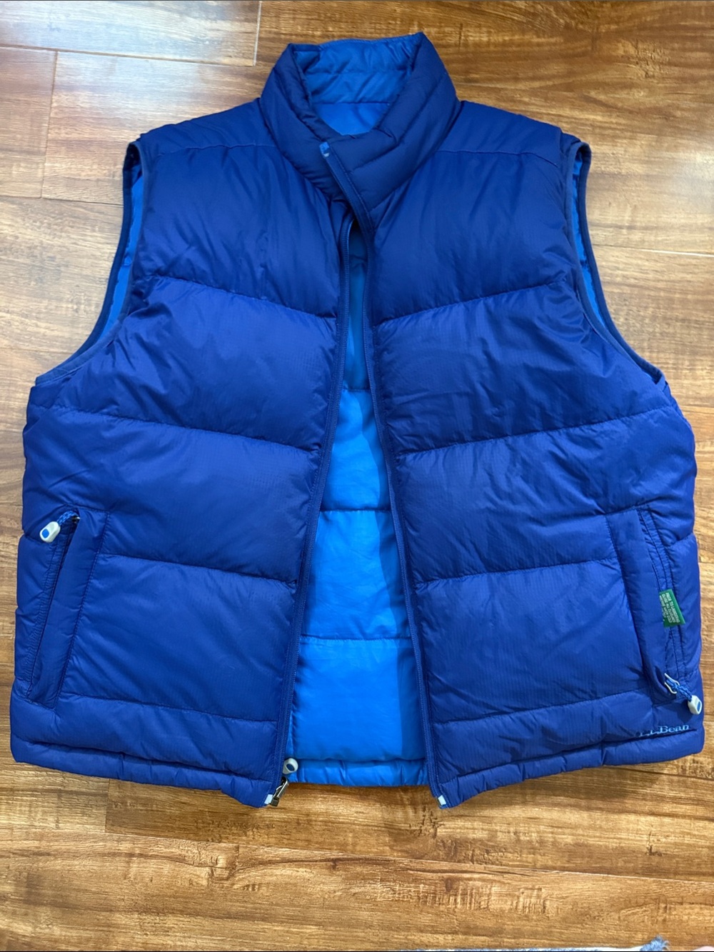 L.L. Bean Men's Large Reversible Blue Quilted Down Vest